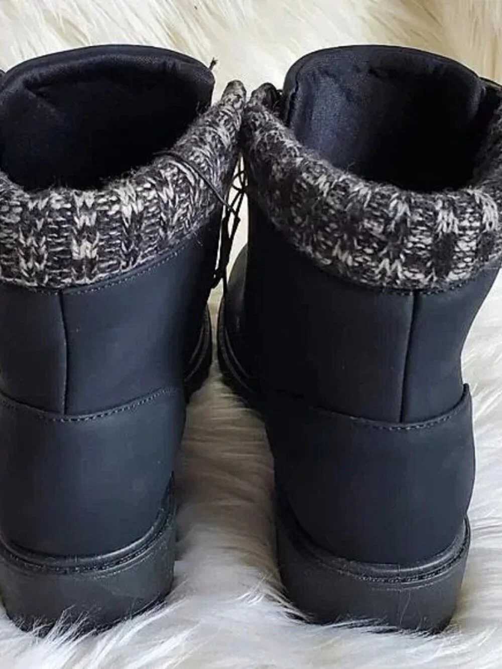 London Rag Black Nolan Lace Up Knitted Sweater Cuff Combat Boots SZ 8